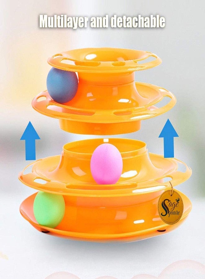 Sage Square Ball Toy for Cats Interactive Tower of Tracks Plastic 3 Layers Pet Game Entertainment Turntable with Colorful - Image 2